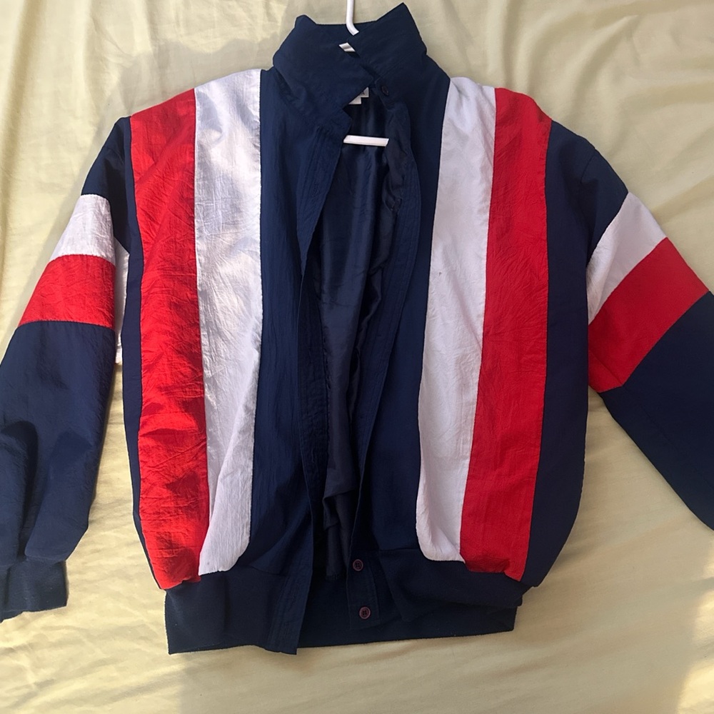 Stylish Red, White, and Blue Windbreaker